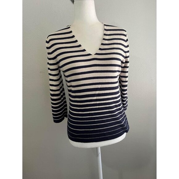 Eddie Bauer Ribbed Striped 3/4 Sleeve Sweater Blouse Size Large - Picture 1 of 8